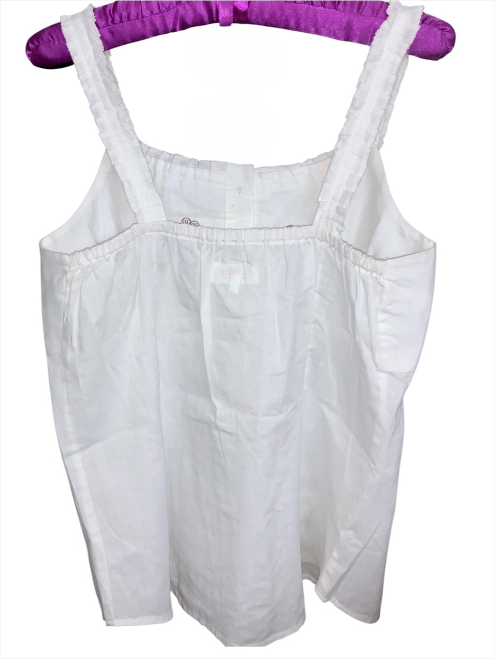 Hand made it White Sleeveless Button Front Top with Brown Floral Embroidery - Picture 3 of 6